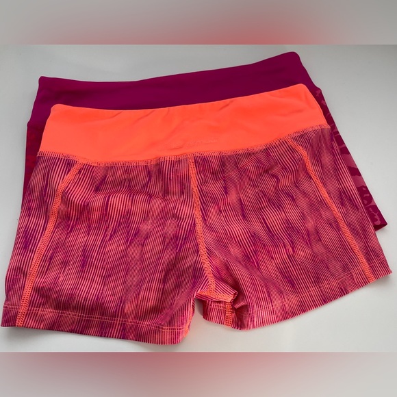 2 For 1 Under Armour MidRise HeatGear Compression Fitted Shorts Pink Orange Sz.S - Picture 3 of 7